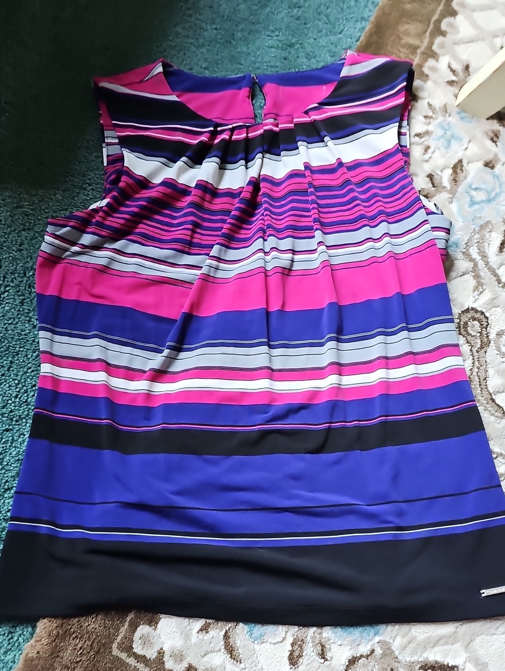 Calvin Klein Pink, Blue & Black Striped Sleeveless Dress